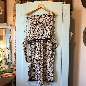 Free People Black White Floral Bandeau Palazzo Pants Set Size Small